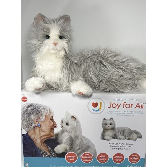 Ageless Innovations Joy For All Companion Pet Silver Cat Moves Sounds TESTED - Picture 1 of 10